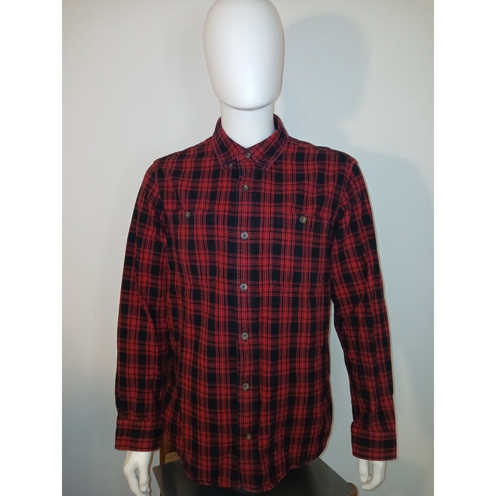 Duluth Trading Co Men's Large Trim Fit Red Plaid Flannel Button-Up Shirt